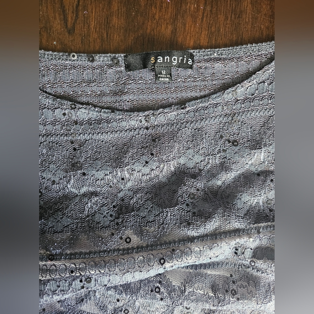 Sangria Lace Sequin Fit & Flare Cocktail Dress Grey/Lavender Size 12 - Picture 7 of 15